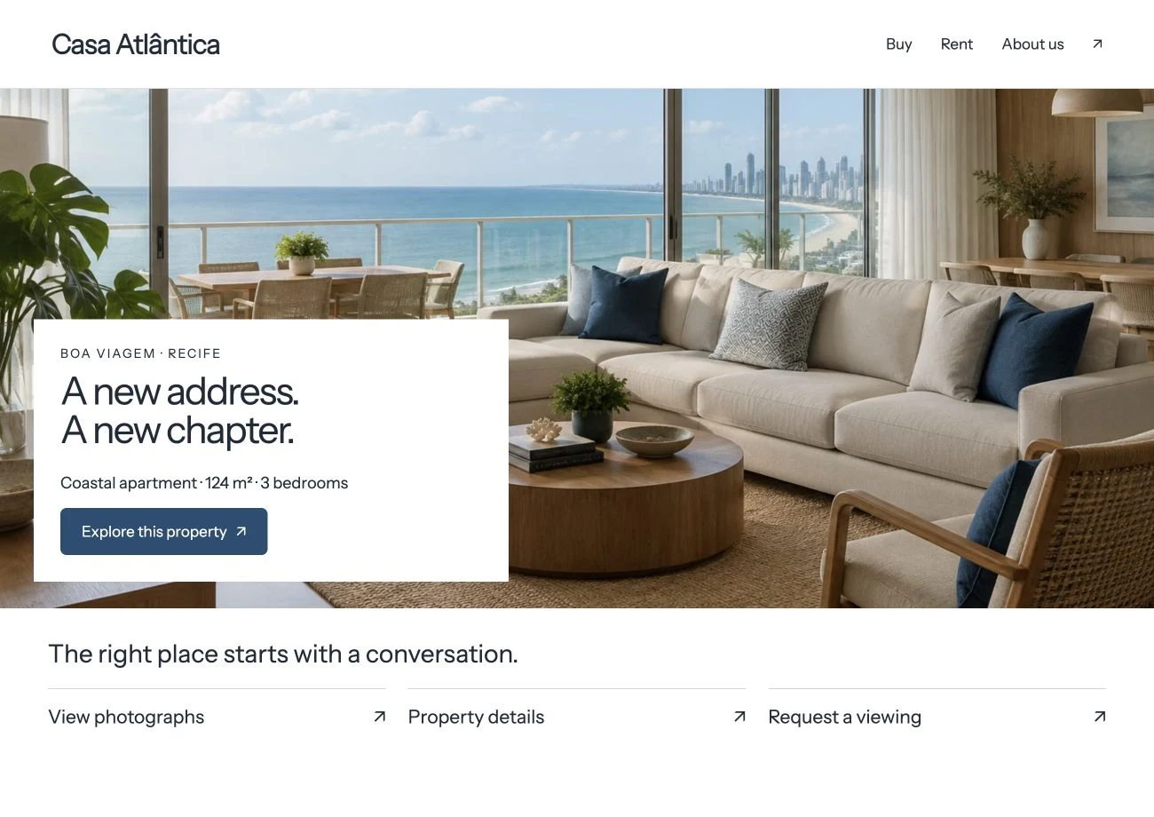 Illustrative real-estate website with property information and an enquiry destination.