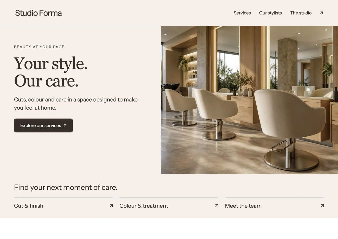 Services, stylists and a place to explore the salon before requesting an appointment.